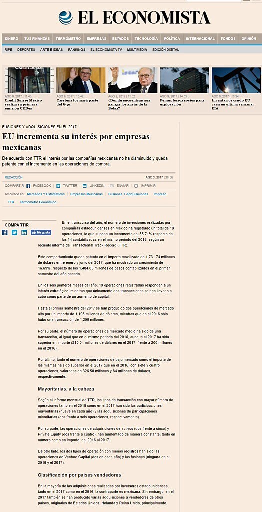 EU incrementa su inters por empresas mexicanas